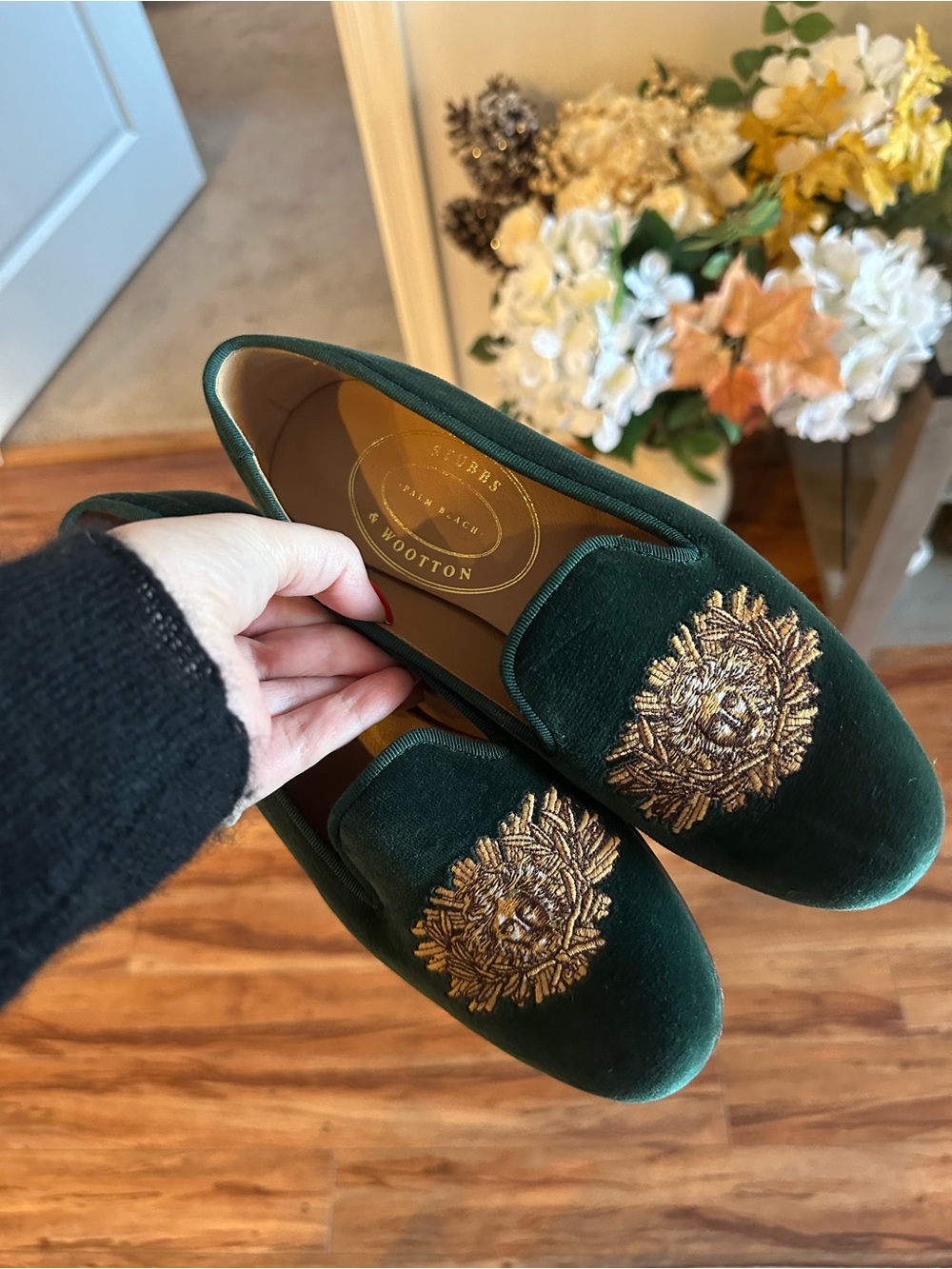Women’s Dark Green Stubbs & Wootton Medusa Velvet Smoking Slippers / Loafers - 6